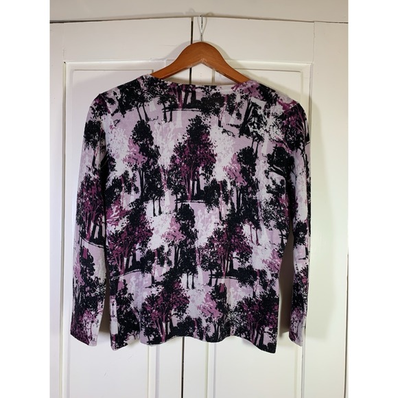 Garnett Hill Cardigan Merino Wool Cardigan Sweater Womens Medium Trees Purple - Picture 3 of 12